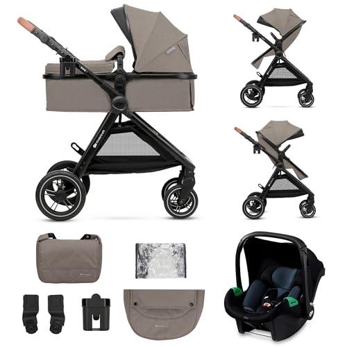 Kinderkraft ESME Trio passeggino neonati 3 in 1 fino 26 kg, con Ovetto I-SIZE 40-75 cm, Carrozzina reversibile fronte mamma e strada, Pieghevole, Beige