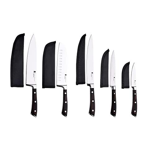 Masterpro by Carlo Cracco - Set Coltelli da Cucina 10pz, acciaio inossidabile di altissima qualità, doppia forgiatura, impugnatura in Pakkawood, con coprilama
