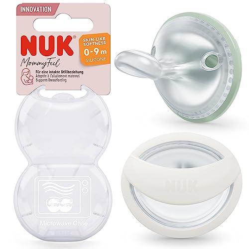 NUK Ciuccio MommyFeel | per una relazione intatta di allattamento | silicone senza BPA | 0-9 mesi | 2 pezzi | verde e bianco