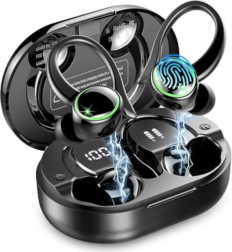 Cuffie Bluetooth 5.4, Auricolari Bluetooth Sport con 3D Bass Hifi Stereo, 50 Ore Cuffie Wireless In Ear Cancellazione Rumore ENC e 4 HD Mics, IP7 Impermeabile Cuffie Senza Fili, Cuffiette LED Display