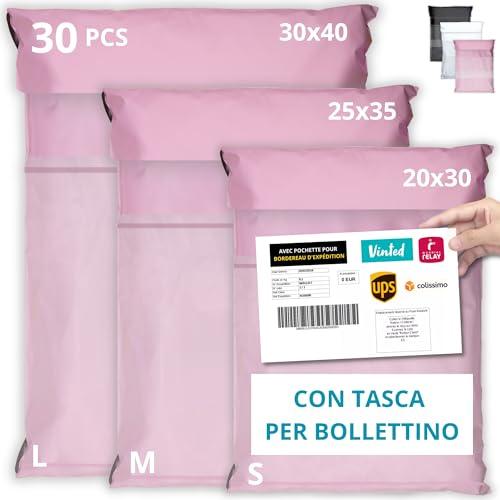 EMBALLAX - 30 Buste per Spedizioni Vinted CON TASCA PER BOLLETTINO - Taglie S/M/L - NON TRANSPARENTI/ULTRA-RESISTENTI - Sacchetti Spedizione in Plastica - Pacchi per Spedizioni Postali - Scatola