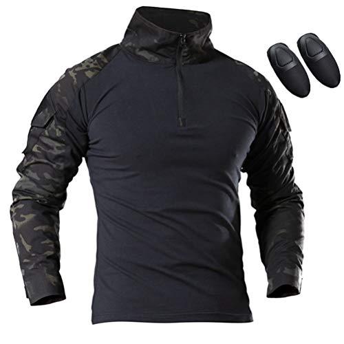 WISEONUS Maglia Militare Mimetici Uomo Tattico Softair Maglia Caccia Paintball BDU Maniche Lunghe Camicie con Gomitiere