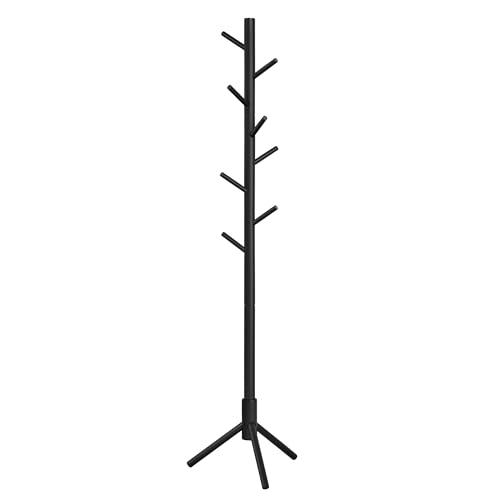 VASAGLE Attaccapanni, Appendiabiti da Terra in Legno, 8 Ganci, per Cappotti Cappelli Borse, per Ingresso, Ganci e Palo in Legno di Gomma, Nero RCR004B01