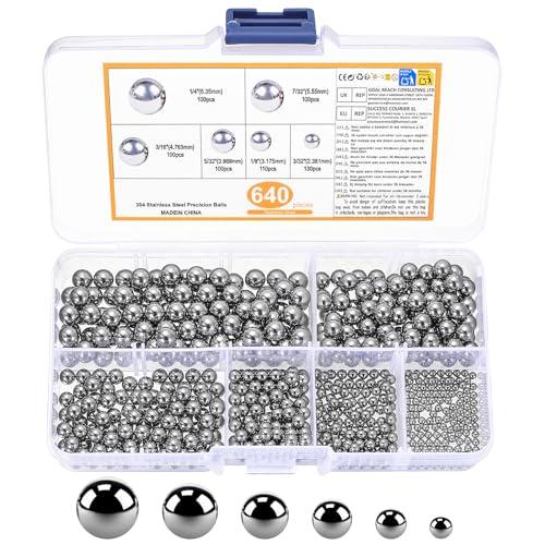 640 Pz Cuscinetti a Sfera in Acciaio Inossidabile, Sfere per Cuscinetti di Precisione in Acciaio Inox 304 per Ruote di Biciclette, Ceicoli, Rotelle, Skateboard (6 Misure)
