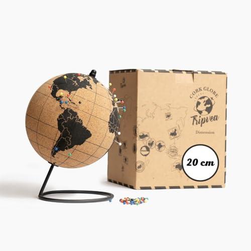 TRIPVEA® Globo Terrestre 20 cm vintage in sughero - Mappa mondo decorativa a tema viaggio - Idea regalo e decorazione ideale per l'ufficio o la camera dei bambini