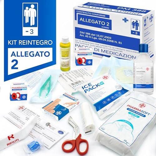 AIESI® kit di reintegro ALLEGATO 2 pacco medicazione per cassetta pronto soccorso aziende meno 3 dipendenti, Conforme DM388/DL81, Made in Italy