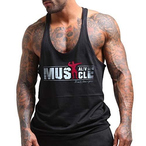 Muscle Alive Uomo Fitness sotto Maglie Sportive Canotta Bodybuilding Palestra Allenarsi Stringer Vest MA Nero S