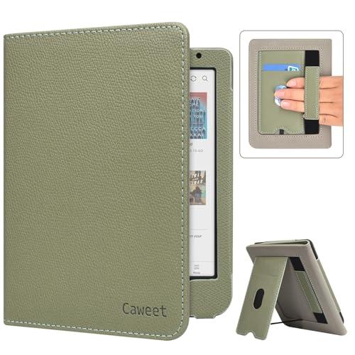 Caweet Custodia per Tolino Shine Color/Shine 5(2024)/Shine 4(2022) e Kobo Clara Colour/BW/2E, Copertina con Appoggio Ripiegabile, Slot per Carte, Fascia per Mano e Auto Sleep/Wake, Verde