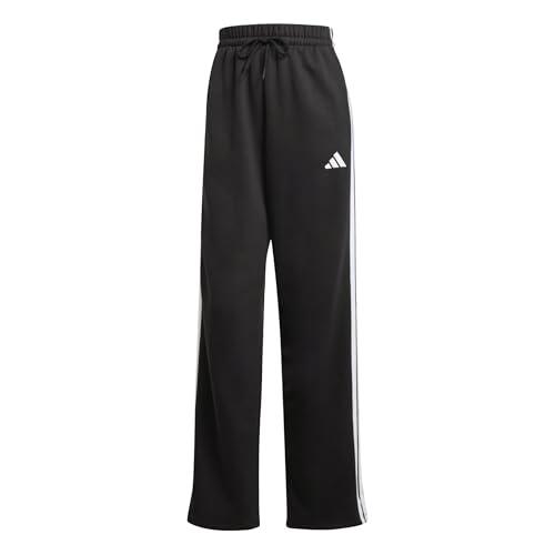 adidas Femme Essentials 3-Stripes Open Hem Fleece Pants, Black/White, XS