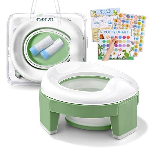 TYRY.HU Vasino Bambini Riduttore WC Bambini Portatile da Viaggio 2 Anni 3 in 1 Pieghevole Interno Esterno Toilette Sedile del Water Addestramento con Borsa da Viaggio Verde