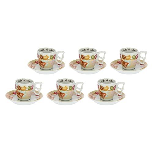 THUN - Set di 6 Tazzine da caffè - Linea Grace, Home Is Where Your Family Is - Cucina, caffè al Volo - Porcellana - Tazzina Ø 6,5 cm; 5,5 cm h; 110 ml; Piattino Ø 11,5 cm