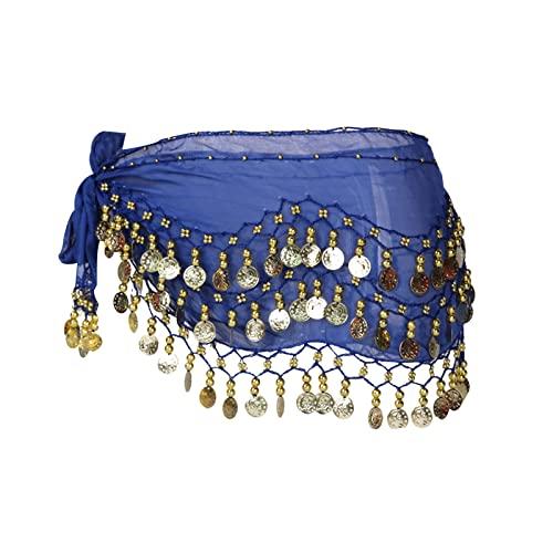HOTMNTY Cintura Di Danza Del Ventre,Gonna Di Danza Del Ventre Moneta D'Oro,Foulard Di Danza Del Ventre Ai Fianchi,Sciarpa Per Danza Orientale Indiana Del Ventre,Per Spettacoli Sul Palco,1 Pezzo (Blu)