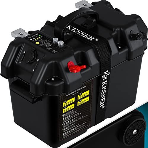 KESSER® Scatola per Batteria per Motore da Barca, Motore Elettrico, Gonfiabile, avviatore Esterno, Camper, Scatola Batteria USB e connettore da 12 V, Batteria accendisigari, indicatore LED