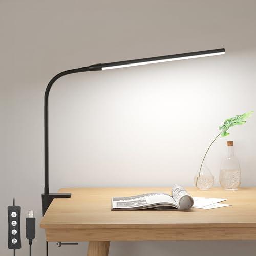 Lepro Lampada da Scrivania LED con Morsetto, Lampada da Tavolo con 3 Modalità, 10 Livelli di Luminosità, Luce Scrivania Dimmerabile e Protezione degli Occhi per Lettura, Studio, Ufficio, Nero