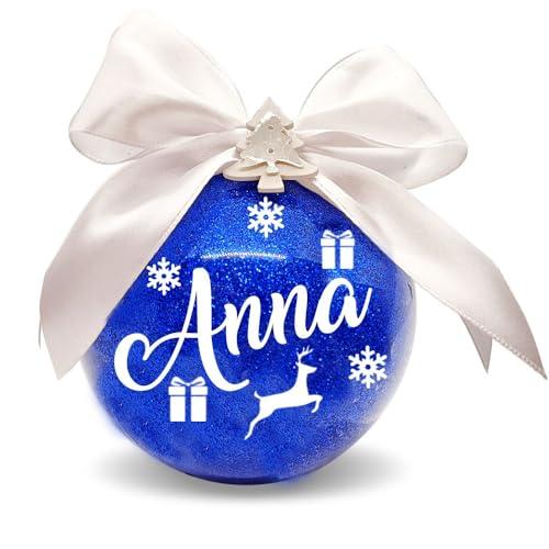 GURU-255 Pallina di Natale Personalizzata con Nome – Decorazione Natalizia Originale – Sfera 10 cm – Idea Regalo Unica - Decorazione di Natale - Pallina di Natale (Blu)