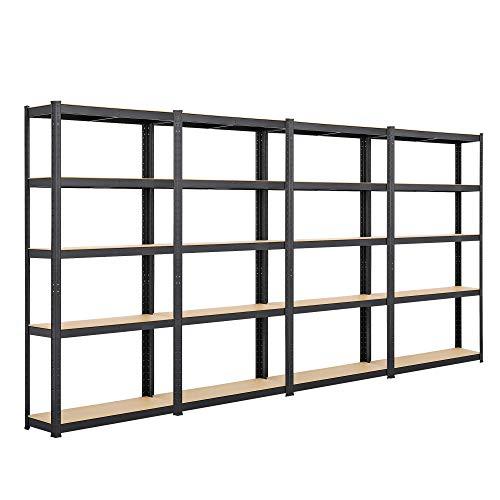 Yaheetech Scaffali/Scaffalatture Metalliche da Garage a 5 Ripiani in Acciaio Portata 175 kg per Ripiano Mensole da Cucina Magazzino Negozio Salvaspazio 360x180x30cm/Nero