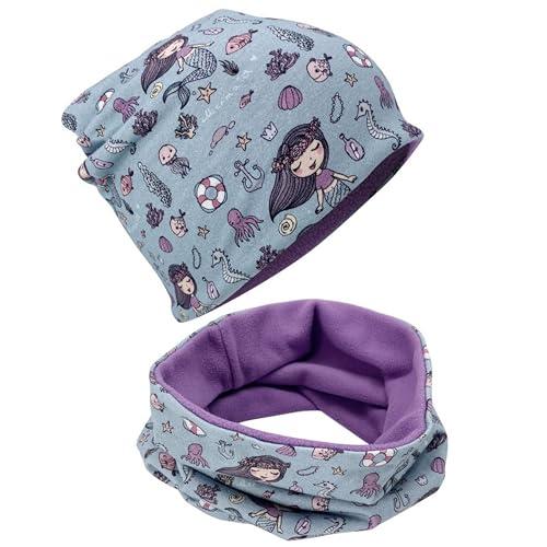 HECKBO Bambini Beanie Set cappello e sciarpa invernale - Sirena Sirene - 2-6 anni - 95% cotone con cappello in pile - Autunno Primavera Inverno