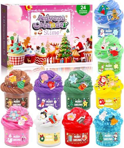 Calendario Avvento Slime,Vleuexe Calendario dell'Avvento 2025 per conto alla rovescia di Natale,Crystal Slime Calendario 24 Giorni di Divertimento,regalo a sorpresa di Natale,Giocattoli per bambini