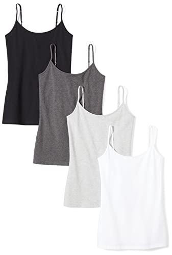 Amazon Essentials Canotta vestibilità Slim Donna, Pacco da 4, Bianco/Carbone Puntinato/Grigio Chiaro Puntinato/Nero, M