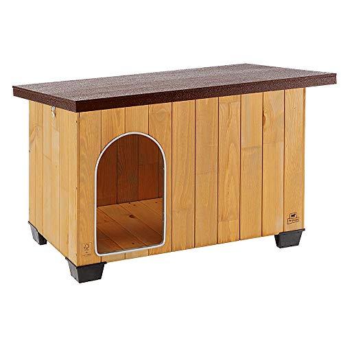 Ferplast BAITA 80 Casetta per Cani in Legno FSC - Tetto Apribile, Impermeabile & Anti-UV - Spiovente, con Chiusura - Porta Antimorso in Alluminio - Piedi Isolanti - 95,5 x 65 x h 65,5 cm