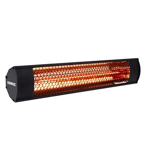 VONROC Stufa riscaldante a infrarossi 2000W da esterno. Per parete e soffitto. Con elemento anabbagliante. Modello Marsili Compact. Nero