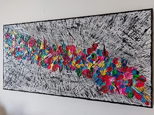 DORON ARTE QUADRO MODERNO ASTRATTO DIPINTO A MANO TELAIO GALLERY BORDI DIPINTI - LA RIVOLTA DEI COLORI 2-40x80x4 cm -RIF262