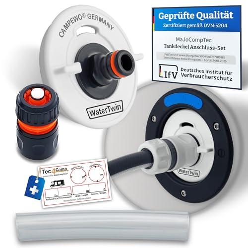 MaJoCompTec® WATERTWIN Tappo Serbatoio Con Attacco Per Acqua, Adattatore Di Riempimento Per Collettore, Accessorio Per Camper e Roulotte (ECO Versione +)