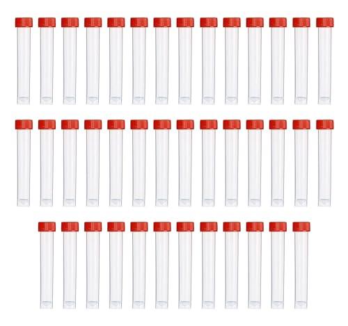 HUAZIZ 40 Pezzi Provette Graduate da 10 ml Laboratorio Provette in Plastica Trasparente 10ML, provette da centrifuga in plastica con Tappo Arancione e Contrassegni Graduati