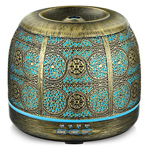SALKING Diffusore di Oli Essenziali 500ml in Metallo, Umidificatore ad Ultrasuoni con 7 Colori LED, Aromaterapia Senza BPA per Profumazione Ambiente