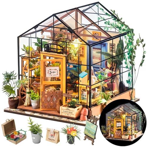 ROWOOD Casa Delle Bambole Serra, Stanza in Miniatura Fai Da Te con Luce Led, Kit di Costruzione di Modelli In Legno per Adulti, Casa Dei Fiori di Cathy