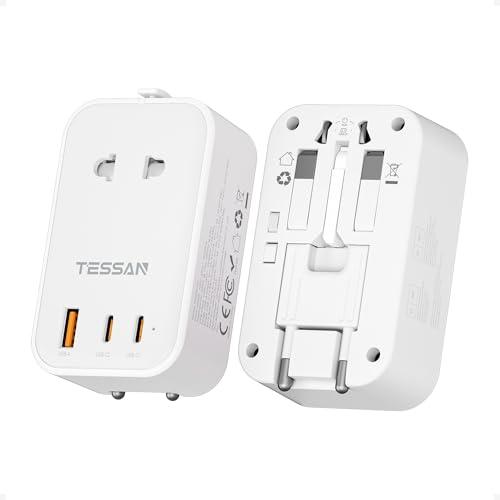 Adattatore da Viaggio Universale con 2 USB C e 1 USB A，TESSAN Adattatore da Viaggio Universale PD 20W, Adattatore Presa Internazionale, Adattatore Spina da Viaggio Universale per Germania USA,Bianco