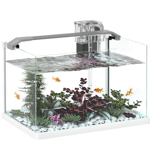 PawHut Acquario per Pesci Rossi in Vetro con Luci LED, Acquario 20L per Tropicali con Filtro e Pompa d'Acqua, 38x26x27 cm, Bianco
