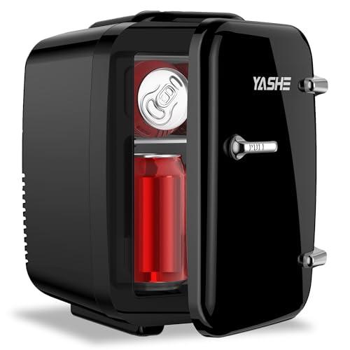 YASHE Mini frigo da camera, 4L frigorifero piccolo per la cura della pelle, 220V CA/12V CC, termoelettrico e scaldino per bevande, ufficio, dormitorio, auto, nero