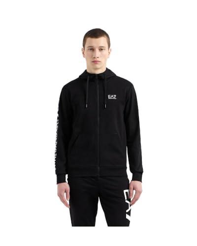Emporio Armani EA7 Felpa con Cappuccio Logo Series in Cotone da Uomo, 7M000568 (IT, Testo, XXL, Regular, Regular, Nero/Bianco)