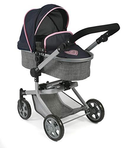 Bayer Chic 2000 - Passeggino per bambole Mika, passeggino combinato 2 in 1 per bambini dai 4 agli 8 anni, grigio melange