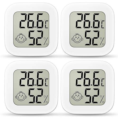 Ainiv Igrometro Termometro Digitale, 4 Pezzi Mini Igrometro Termometro con Emoji per Interni, Termometro Ambiente LCD, Monitor di Temperatura e umidità per Casa, Serra, Stanza, Ufficio, Bianca