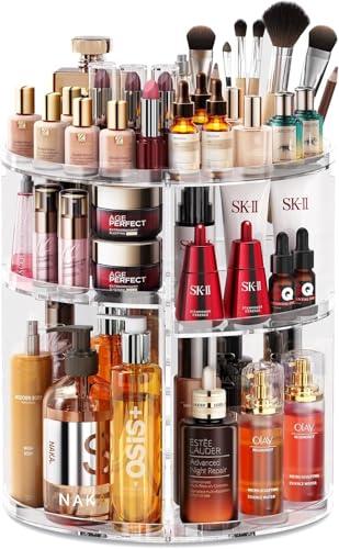 Auxmir Porta Trucchi Rotante a 360°, Organizer Trucchi Multifunzione, Organizzatore Cosmetici 9 Ripiani Regolabili, Grande Capacità, Adatto a Crema Profumo Pennelli per il Trucco (Trasparente)
