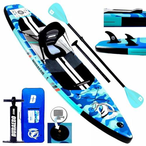 Tavola gonfiabile da Stand Up Paddle, 330 x 76 x 15 cm, portata fino a 150 kg, supporto per cam, 3 pinne, doppia pagaia regolabile, accessori completi, blu mimetico