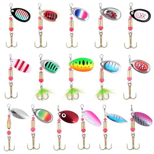 Vicloon Cucchiaini da Pesca, 16 Pezzi Multicolore Esche Artificiali Spinning, Esche da Pesca Accessori in Metallo, Area 5.8/6.6g, per Acqua Dolce e Salata Trota, Persico, Luccio Spoon Kit