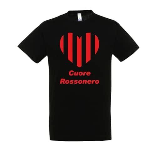 T-shirt in cotone adatto a tifosi di calcio con cuore rossonero per neonati, bambini ed adulti (Bambino, Nero, 3/4 anni)
