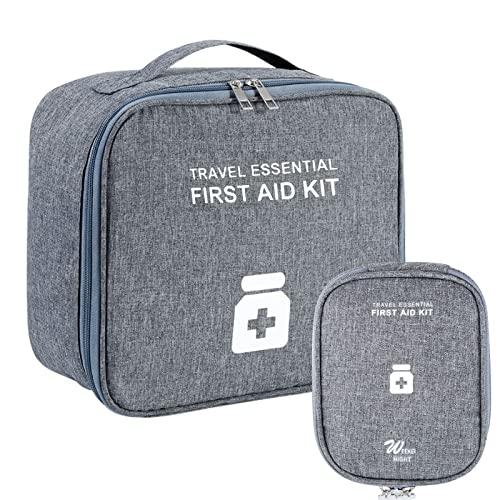 Borsa per medicinali, 2 pezzi, capacità elevata, set da viaggio, portatile, impermeabile, borsa per la conservazione dei medicinali, per la casa, l'ufficio, i viaggi, le attività all'aperto, grigio