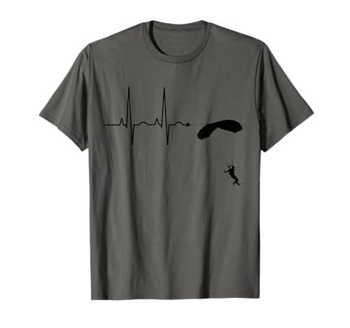Attrezzatura per Sport Aerei Idea Regalo Maglietta Paracadute Heartbeat Figura Paracadutismo Skydive T-Shirt Grigio S M