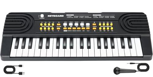Tastiera Pianoforte Giocattolo per Bambini 3-8 Anni 37 Tasti con Microfono Giocattolo Musicale Educativo Natale Compleanno Regalo per Ragazze e Ragazzi (Nero)