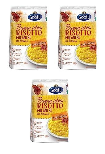 Riso Scotti Buona Idea Risotto Milanese con Zafferano ambrato - 3 confezioni da 210 g - Senza glutine - Senza conservanti