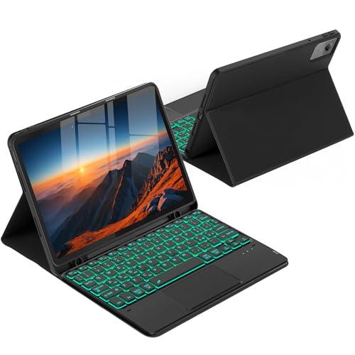 CACOE Cover con Tastiera per Lenovo Idea Tab 11 Pollici Tablet 2025 (TB-336ZU TB-336FU) con Touchpad, Custodia con Portapenne Tastiera Wireless Staccabile con Illuminazione a 7 Colori, Nero