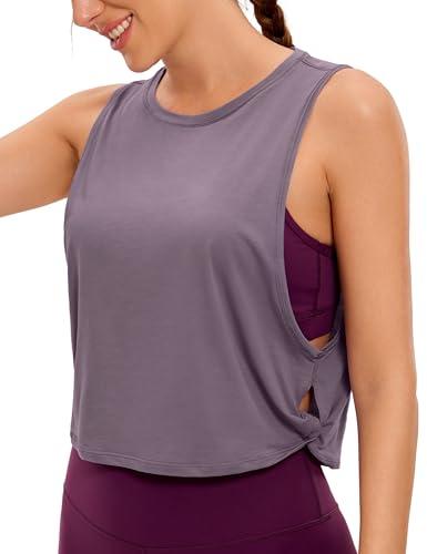 CRZ YOGA Donna Cotone Sportivo Crop Canotta Tank Top Shirt Senza Maniche Fitness Palestra Grigio Viola 42