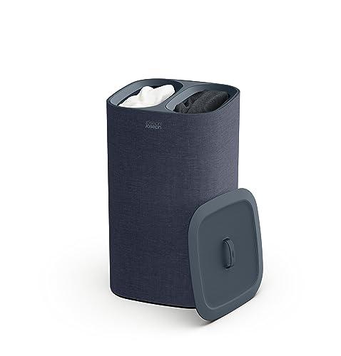 Joseph Joseph Tota Cesto per la separazione del Bucato da 60 Litri con Coperchio, 2 Sacchi per il Lavaggio rimovibili con Manici - Nero Carbone