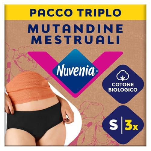 Nuvenia Intimawear, Mutandine Mestruali in cotone biologico, Lavabili e riutilizzabili per Giorno e Notte, Flusso Moderato-Abbondante, Colore Nero, Taglia S, 3 confezioni