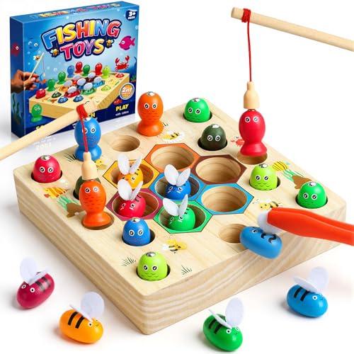 COOLJOY Giochi Montessori 2 Anni | 2 in 1 Magnetici di Pesca in Legno Abilità Motorie Giocattoli Educativi | magnetici Gioch| Compleanno Regalo per 2 3 4 Anni Bambini Ragazzi