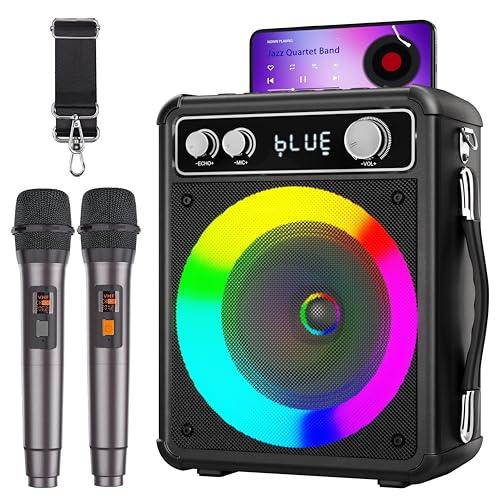 BONAOK Sistema Karaoke Bluetooth con 2 Microfoni, Karaoke Machine,Macchina Ricaricabile per il Karaoke Party, Music Box con Effetto Luci, Supporto TF USB per Home Party T03